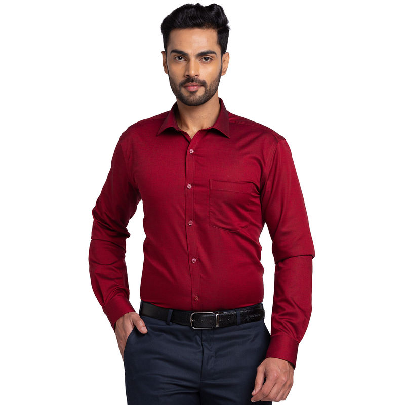 Park Avenue Men Slim Fit Cotton Solid Red Formal Shirt (46)