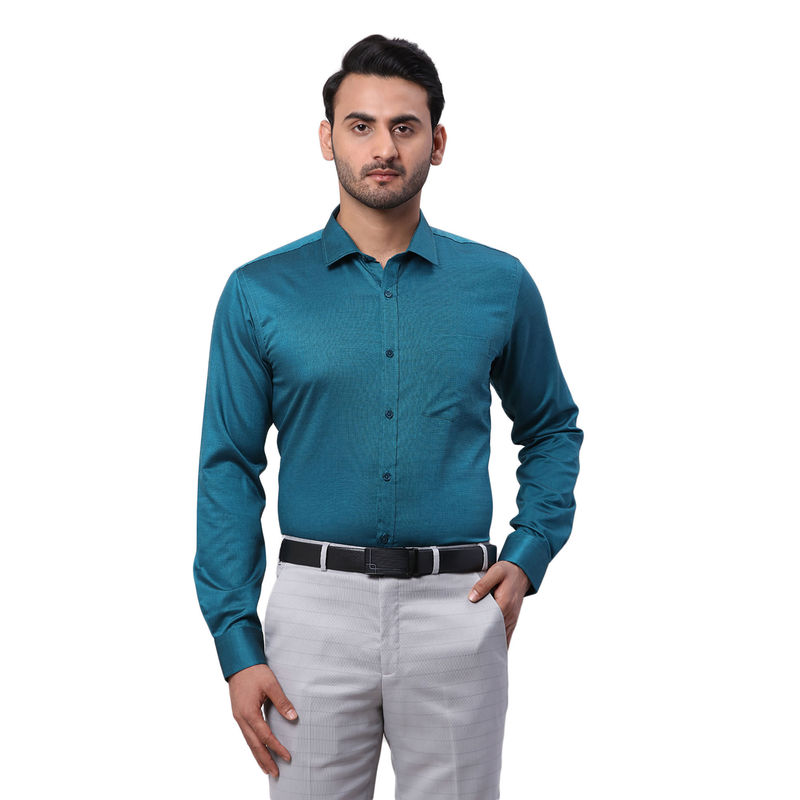 Park Avenue Men Slim Fit Cotton Solid Teal Formal Shirt (39)