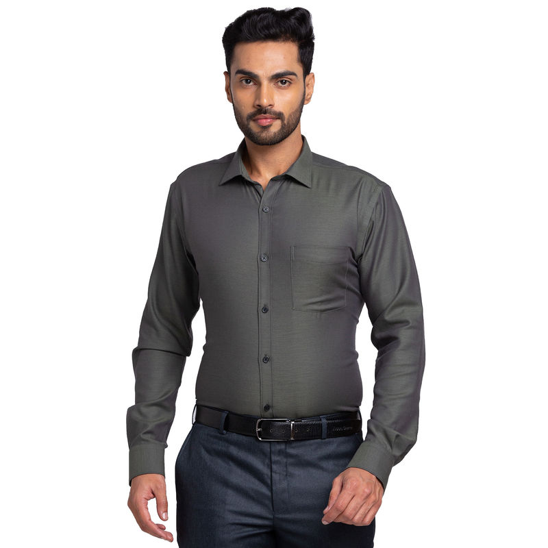 Park Avenue Men Slim Fit Cotton Self Design Grey Formal Shirt (44)