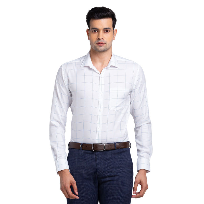 Park Avenue Men Slim Fit Cotton Checks White Formal Shirt (44)