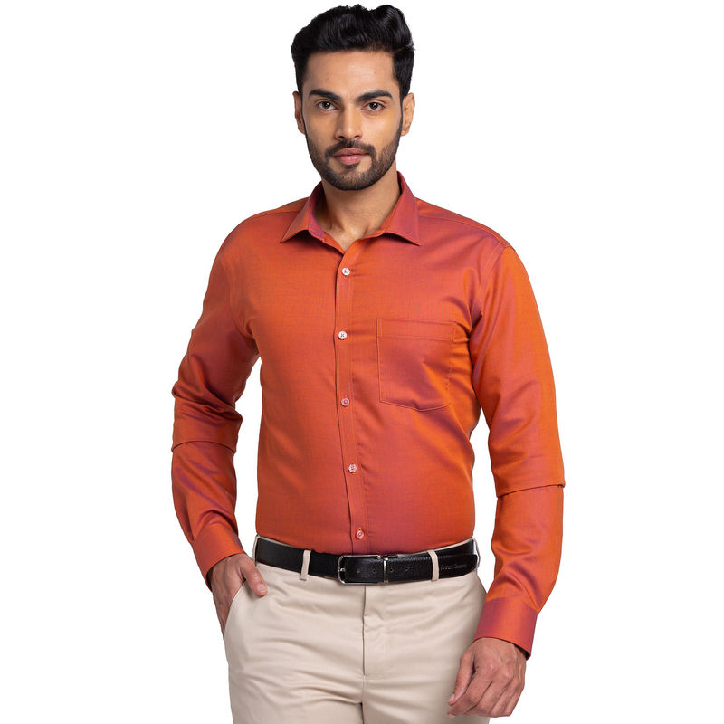Park Avenue Men Slim Fit Cotton Solid Orange Formal Shirt (38)