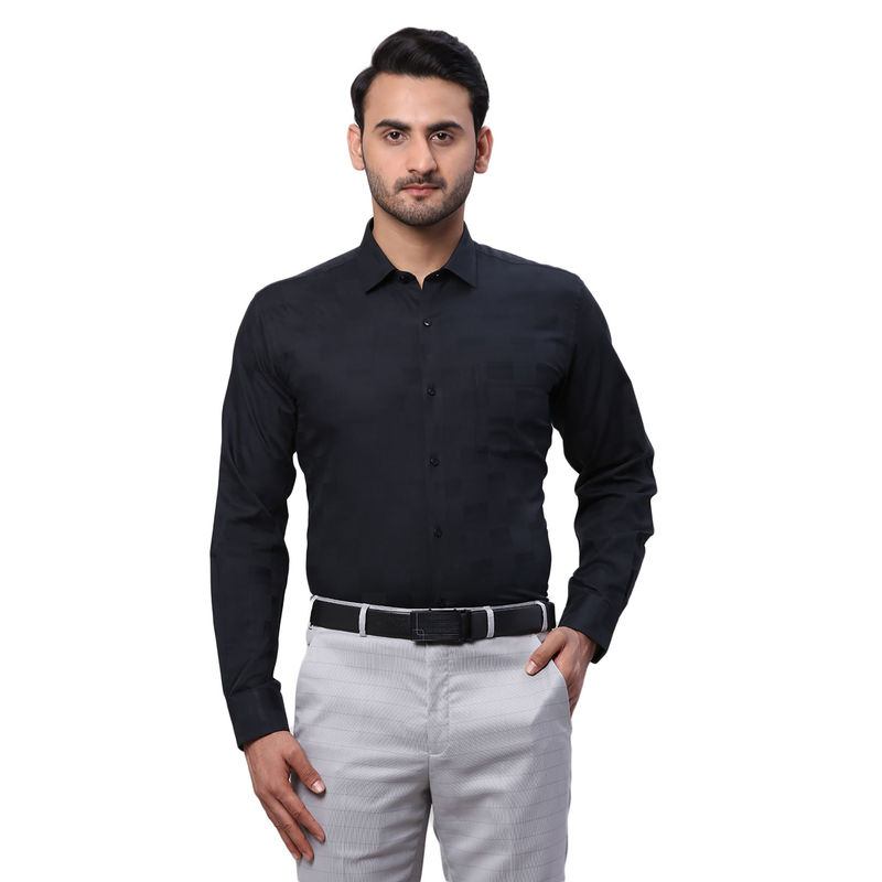 Park Avenue Men Slim Fit Cotton Checks Black Formal Shirt (39)