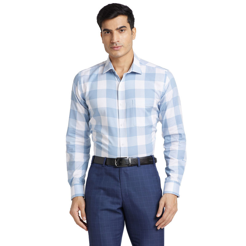 Blue Men'S Cotton Checked Formal Shirts