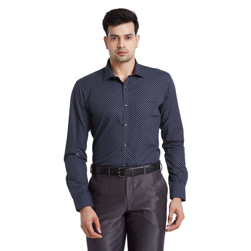 Park Avenue Men Slim Fit Blended Fabric Printed Black Formal Shirt (39)