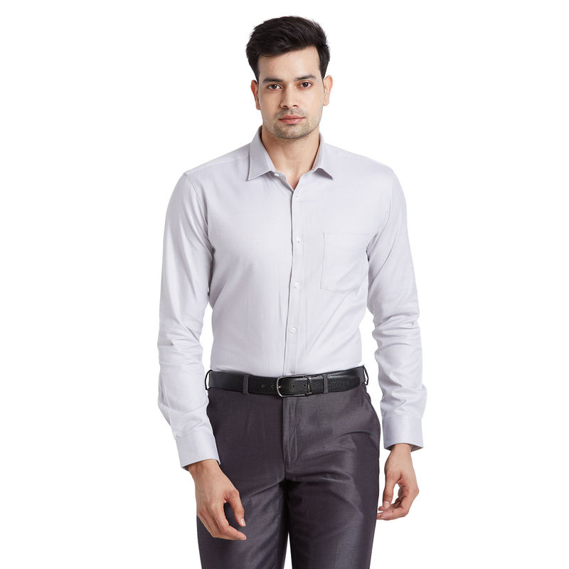 Park Avenue Men Slim Fit Cotton Self Design Grey Formal Shirt (44)
