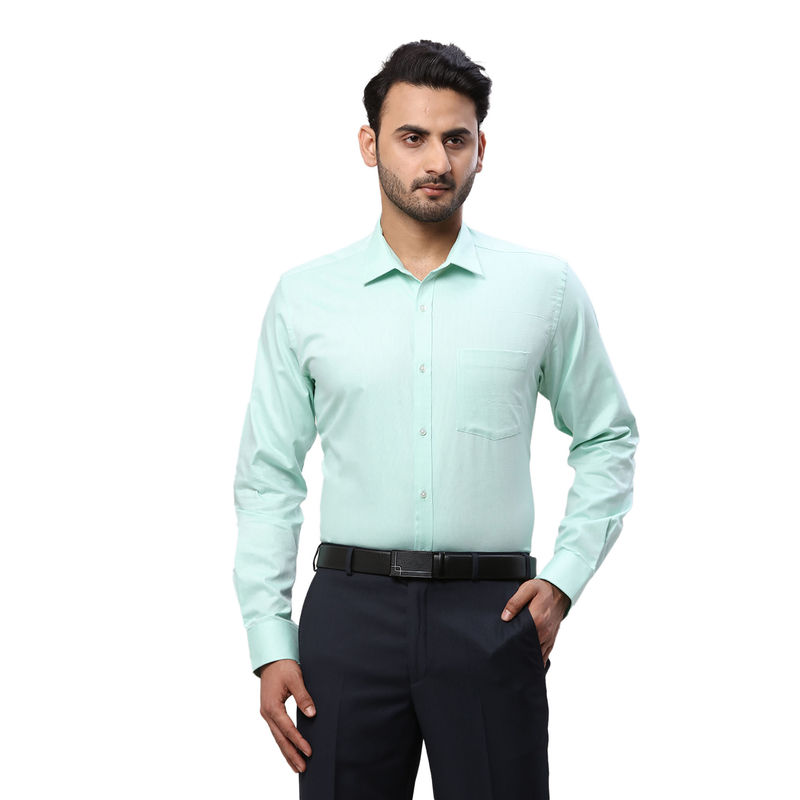 Park Avenue Men Slim Fit Cotton Solid Green Formal Shirt (40)