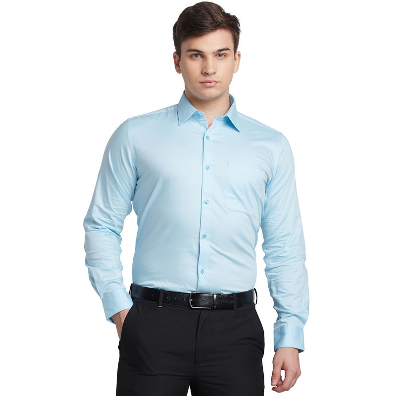 Raymond Men Comfortable Fit Blended Fabric Solid Blue Formal Shirt (44)