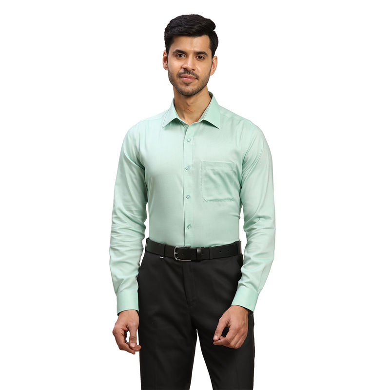 Raymond Men Comfortable Fit Cotton Self Design Green Formal Shirt (39)
