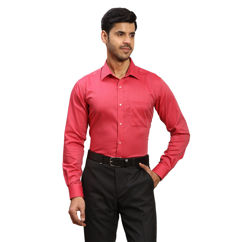 Raymond Men Comfortable Fit Cotton Solid Red Formal Shirt (38)