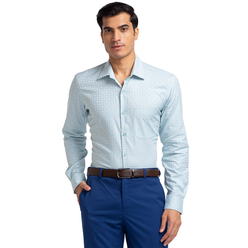 Raymond Men Comfortable Fit Cotton Checks Blue Formal Shirt (39)