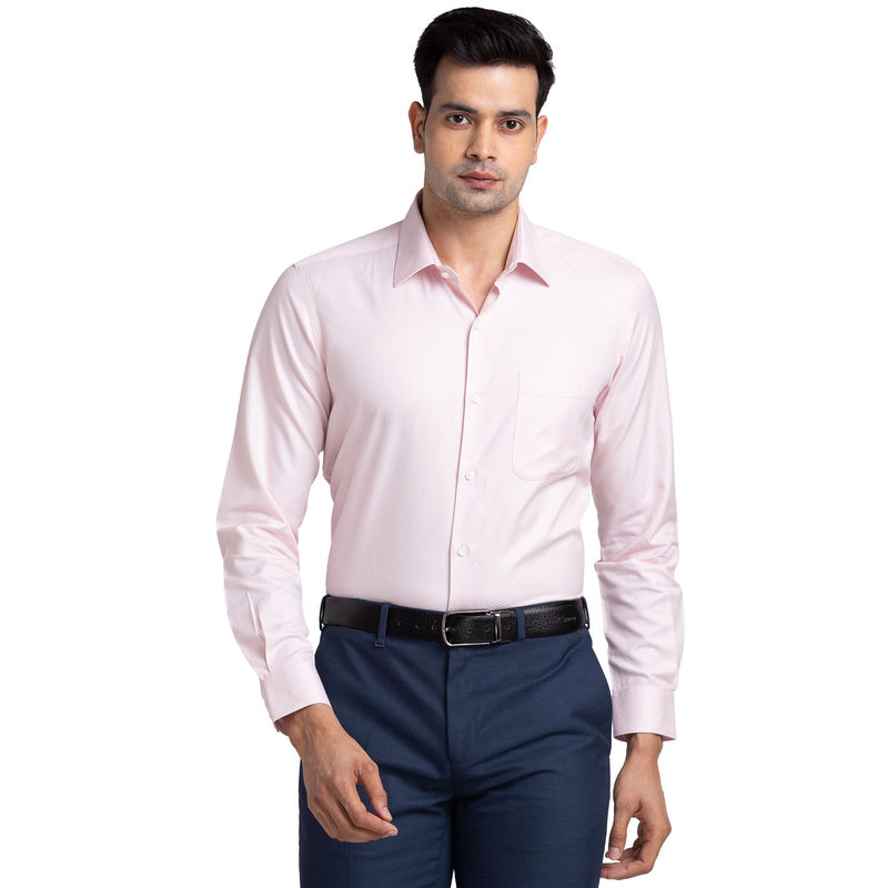 Raymond Men Comfortable Fit Viscose Self Design Pink Formal Shirt (46)