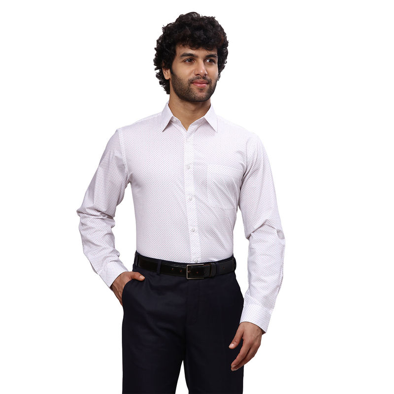 Raymond Men Slim Fit Cotton Printed White Formal Shirt (39)