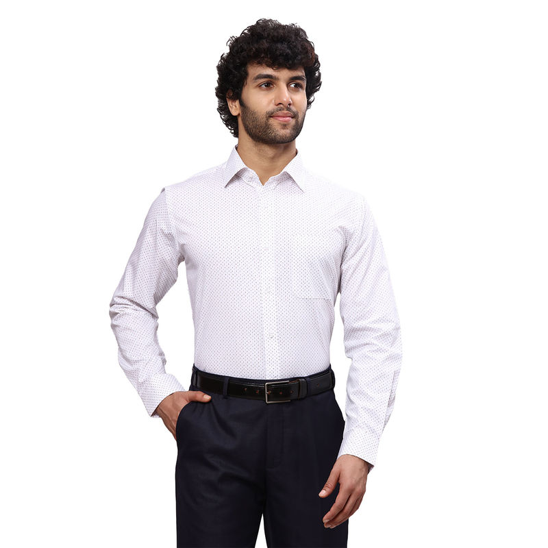 Raymond Men Slim Fit Cotton Printed White Formal Shirt (39)