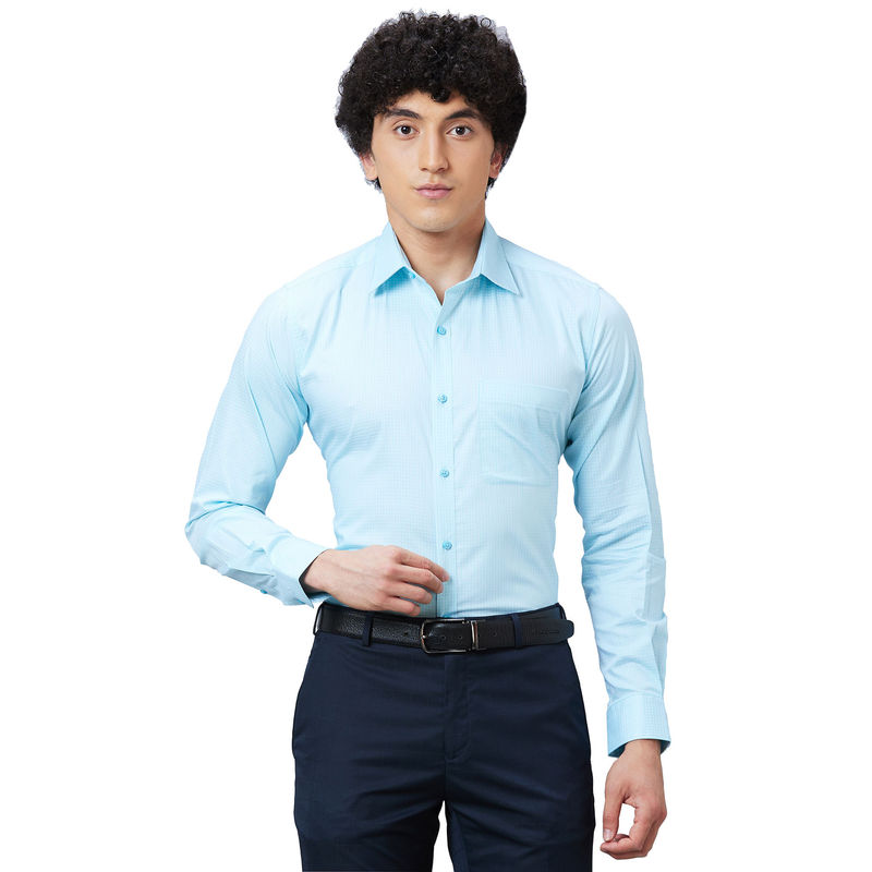 Raymond Men Slim Fit Cotton Checks Blue Formal Shirt (42)