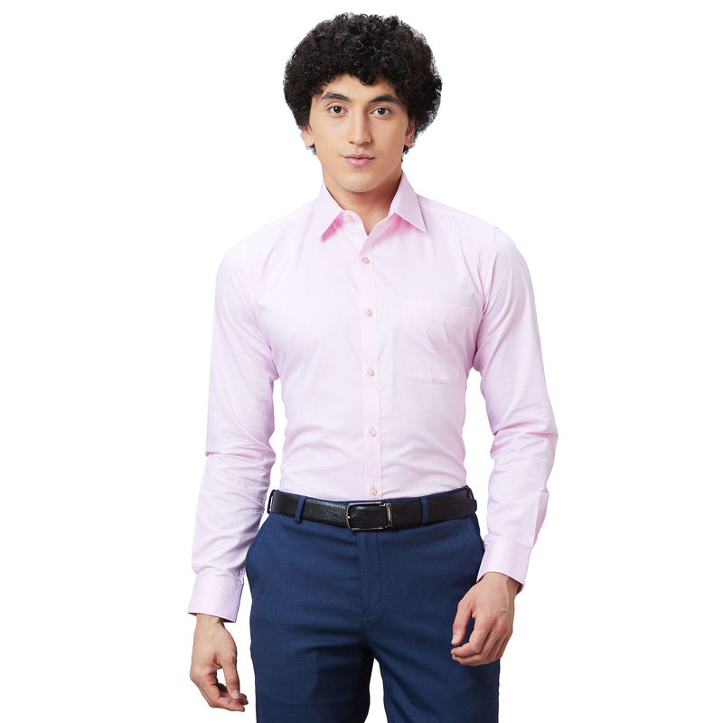 Raymond Men Slim Fit Cotton Checks Pink Formal Shirt (40)