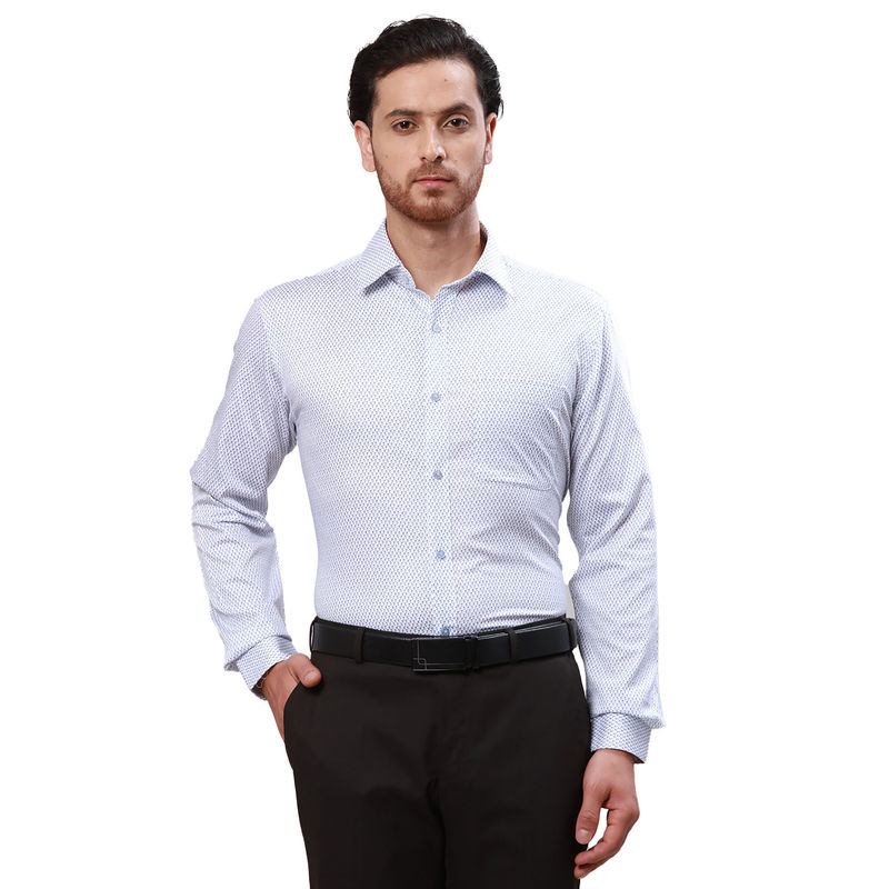 Raymond Men Slim Fit Cotton Floral White Formal Shirt (39)