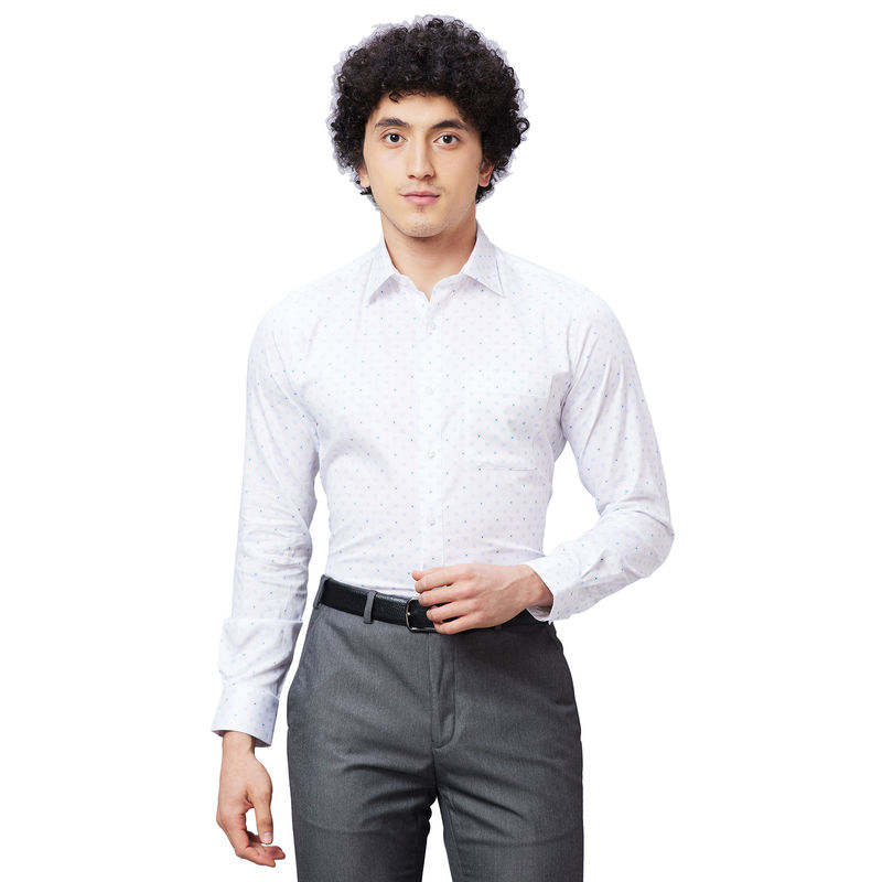 Raymond Men Slim Fit Cotton Printed White Formal Shirt (42)