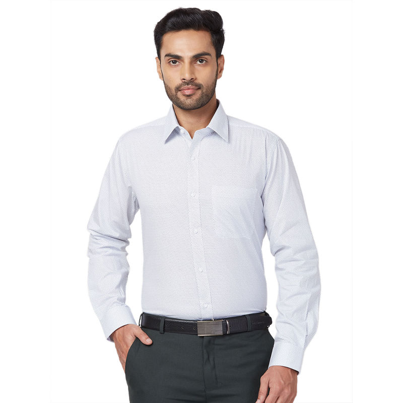 Raymond Men Slim Fit Cotton Printed White Formal Shirt (39)
