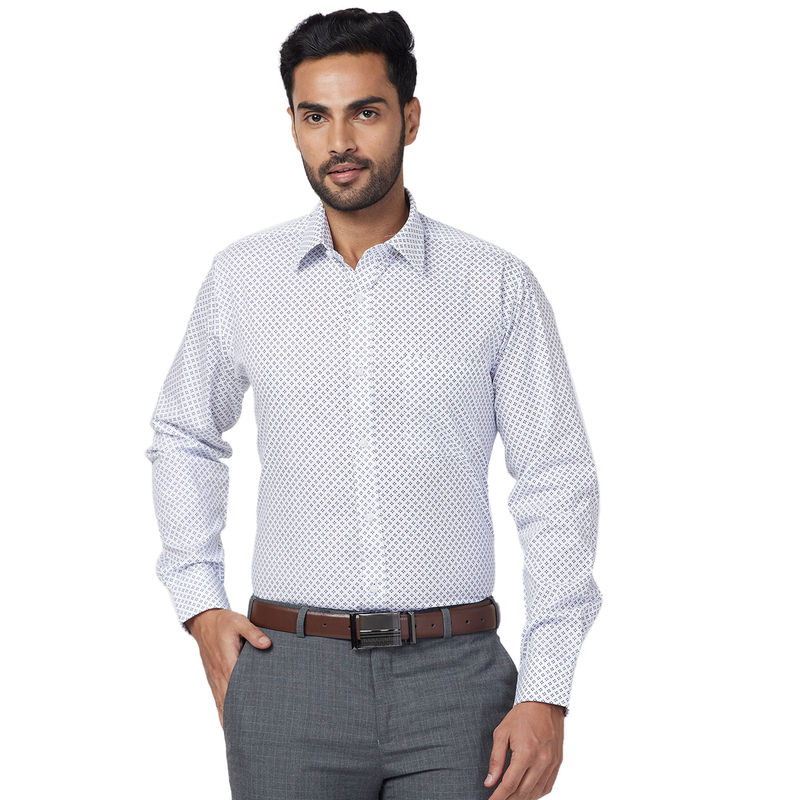 Raymond Men Slim Fit Cotton Printed White Formal Shirt (39)