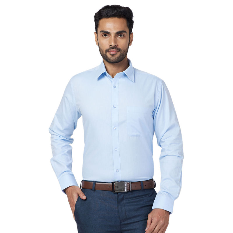 Raymond Men Slim Fit Cotton Self Design Blue Formal Shirt (40)