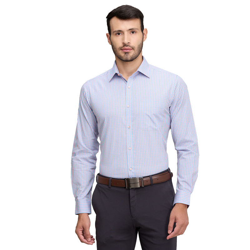 Raymond Men Slim Fit Cotton Checks Pink Formal Shirt (40)