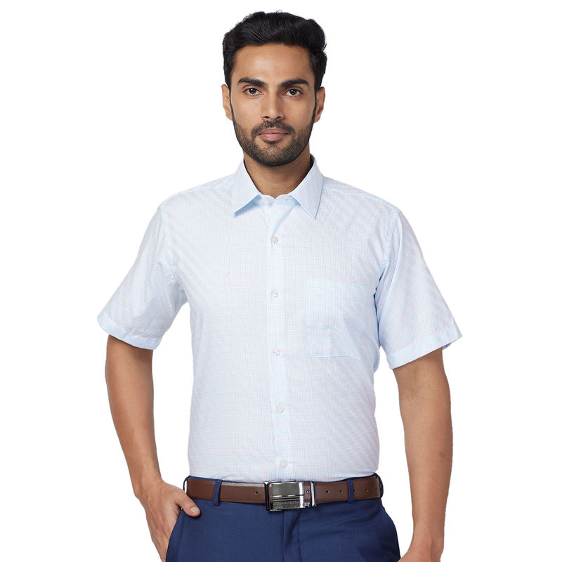 Raymond Men Comfortable Fit Cotton Checks Blue Formal Shirt (42)