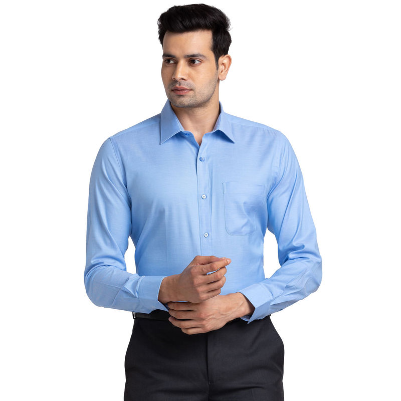 Raymond Men Comfortable Fit Cotton Self Design Blue Formal Shirt (39)