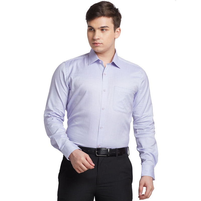 Raymond Men Comfortable Fit Cotton Self Design Lavender Formal Shirt (39)