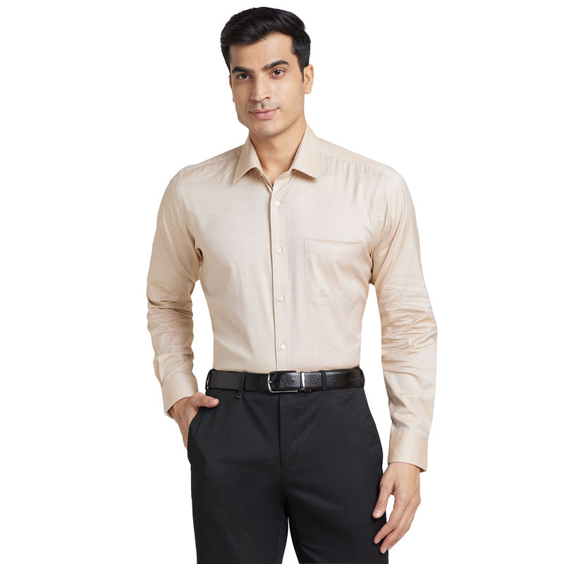 Raymond Men Comfortable Fit Cotton Self Design Yellow Formal Shirt (39)