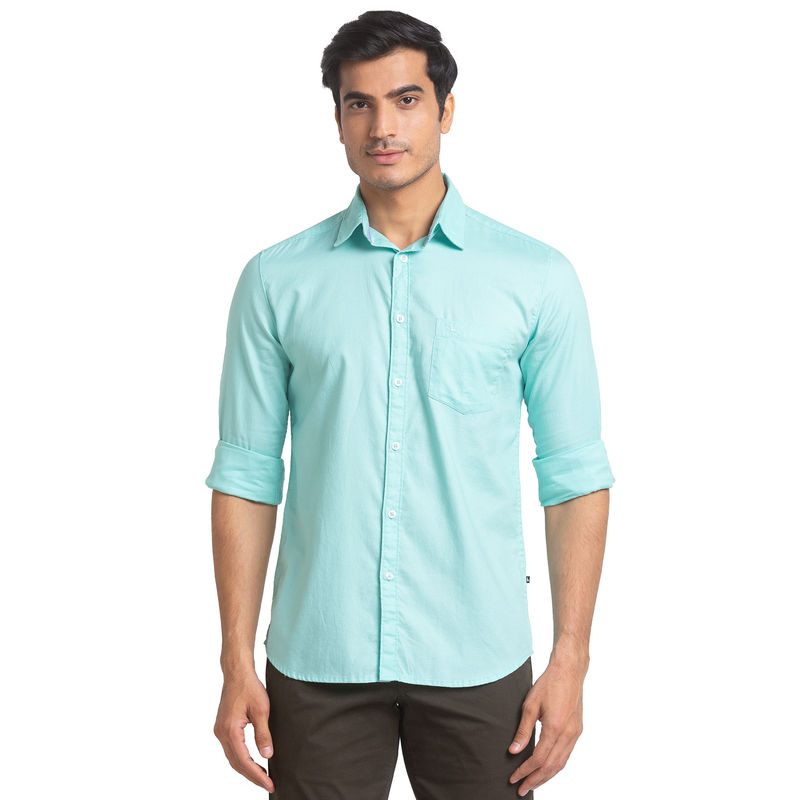 Parx Men Slim Fit Cotton Solid Green Casual Shirt (46)
