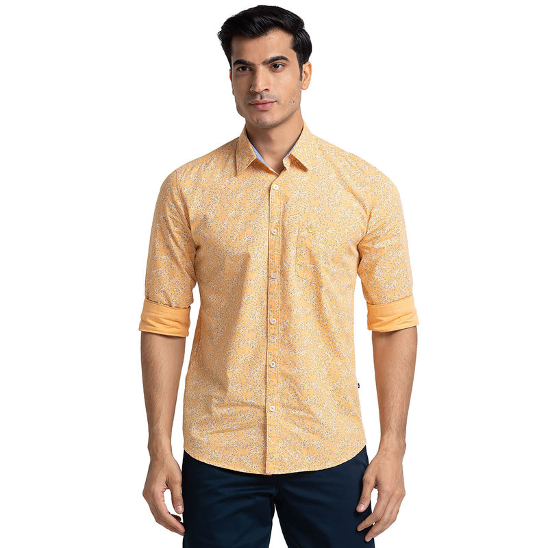 Parx Men Slim Fit Cotton Printed Orange Casual Shirt (40)