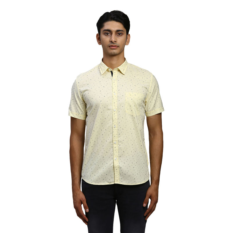 Parx Men Slim Fit Cotton Printed Yellow Casual Shirt (42)