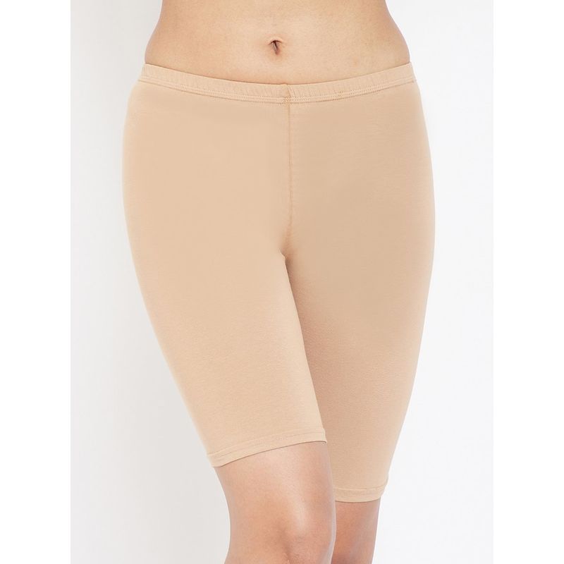 Clovia Cotton Mid Waist Cycling Shorts with Inner Elastic In Nude (XL)