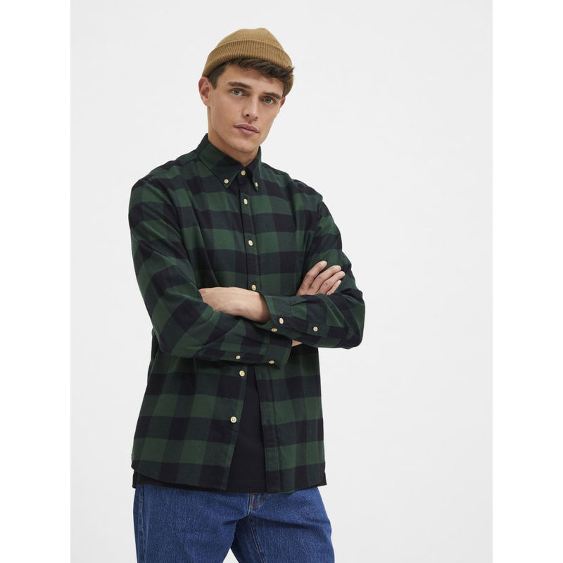 Selected Green Flannel Checked Full Sleeves Shirt (XL)