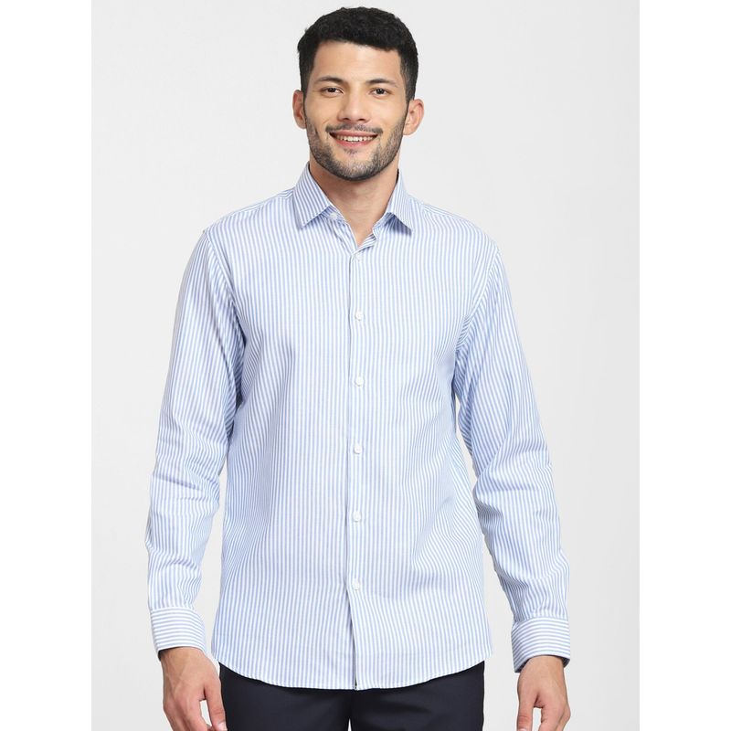 SELECTED HOMME Light Blue Striped Formal Full Sleeves Shirt (S)