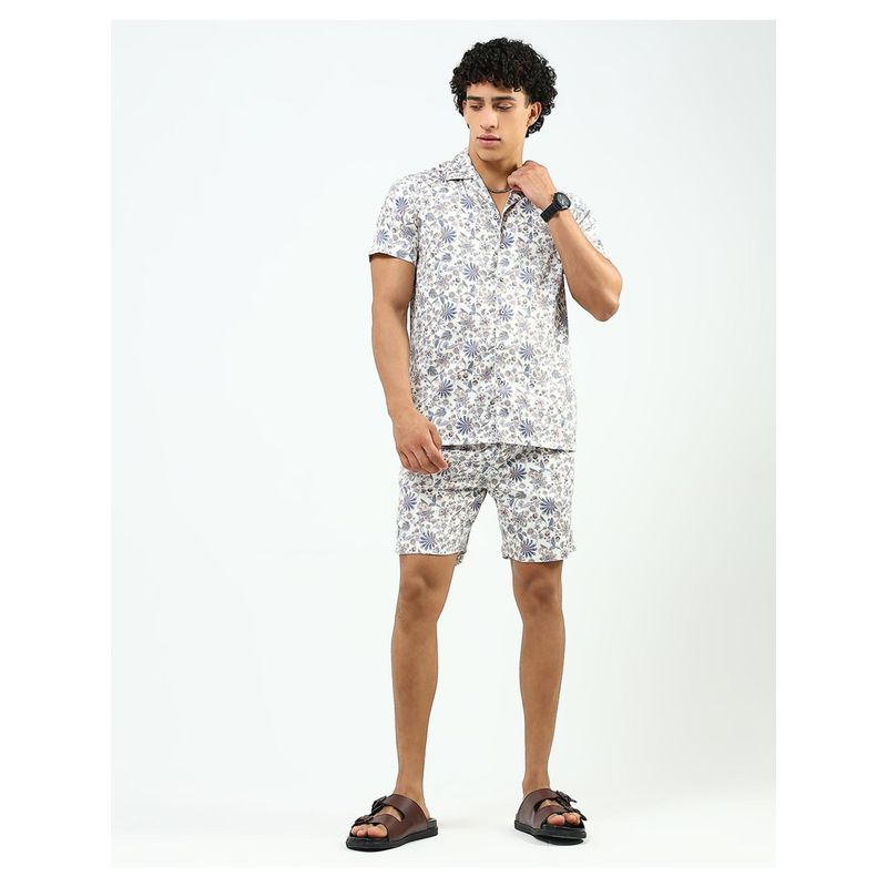 Monte Carlo Men Off White Printed Regular Fit Co-Ord (Set of 2) (M)