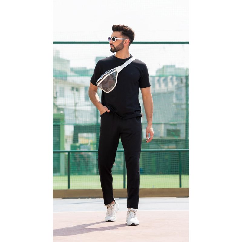 CHKOKKO Men Black Solid Regular Fit Co-Ord (Set of 2) (L)