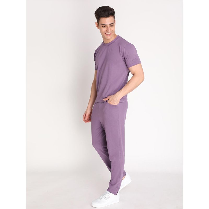 CHKOKKO Men Purple Solid Regular Fit Co-Ord (Set of 2) (3XL)