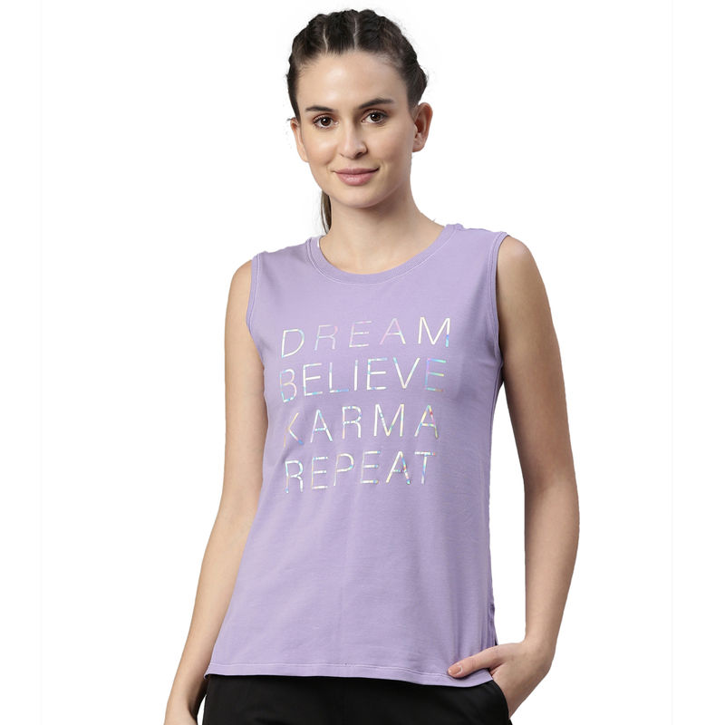 Enamor Athleisure E133-Sleeveless Crew Neck Antimicrobial Stretch Cotton Tank Top-Chalky Violet (S)