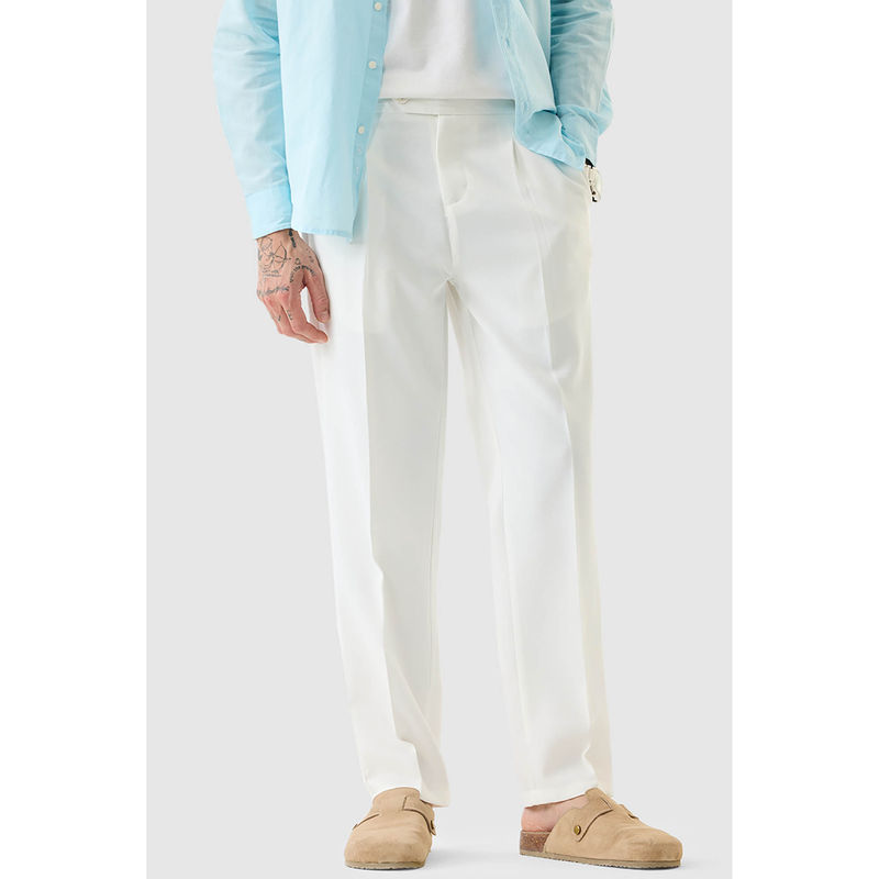 Snitch Men White Textured Regular Formal Trouser (36)