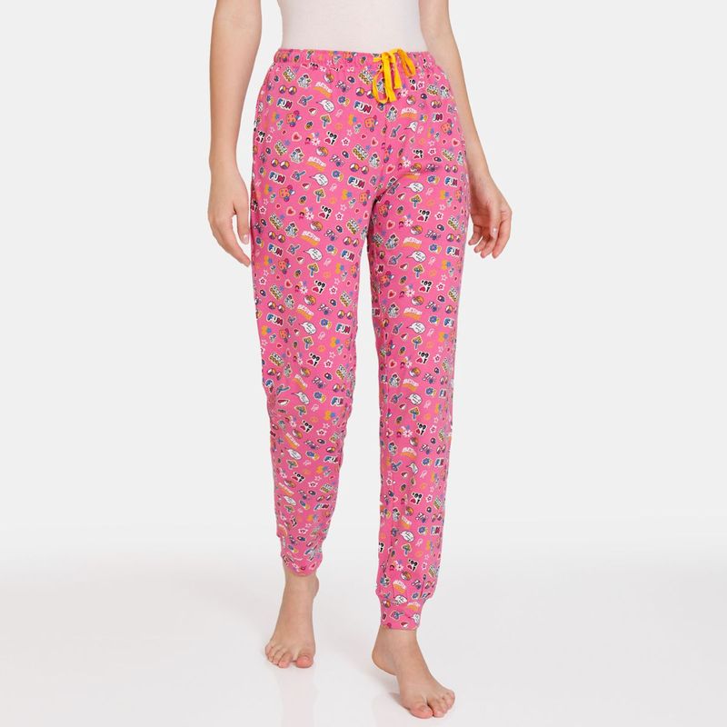 Zivame Stickerish Knit Cotton Pyjama - Ibis Rose -Pink (XS)