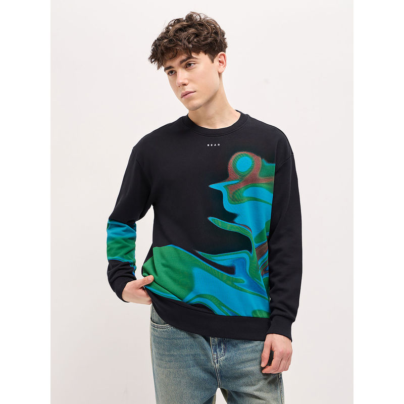 THE BEAR HOUSE Mens Black Cotton Graphic Sweatshirt (S)