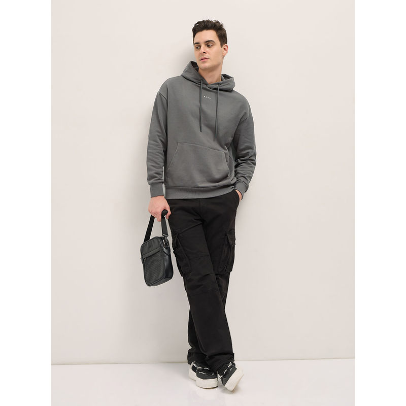 THE BEAR HOUSE Mens Grey Cotton Solid Hoodie (2XL)