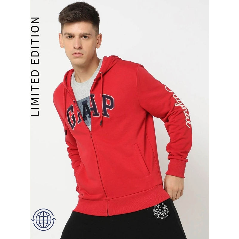 GAP Mens Embroidered Logo Full Sleeve Hoodie Red (S)