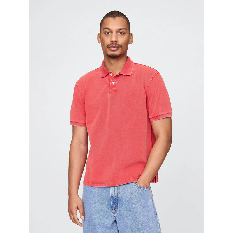 GAP Mens Half Sleeve Polo Neck T-Shirt Red (L)