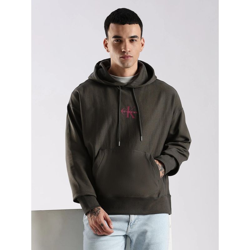 Calvin Klein Brown Embroidered Logo Oversized Fit Cotton Hoodies (XL)