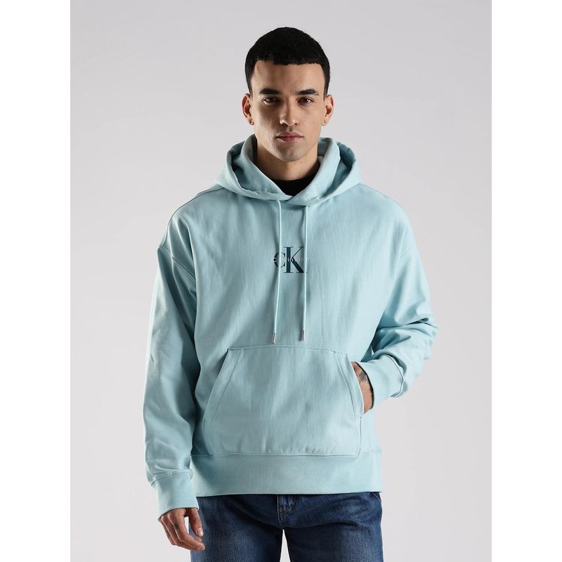 Calvin Klein Blue Embroidered Logo Oversized Fit Cotton Hoodies (S)