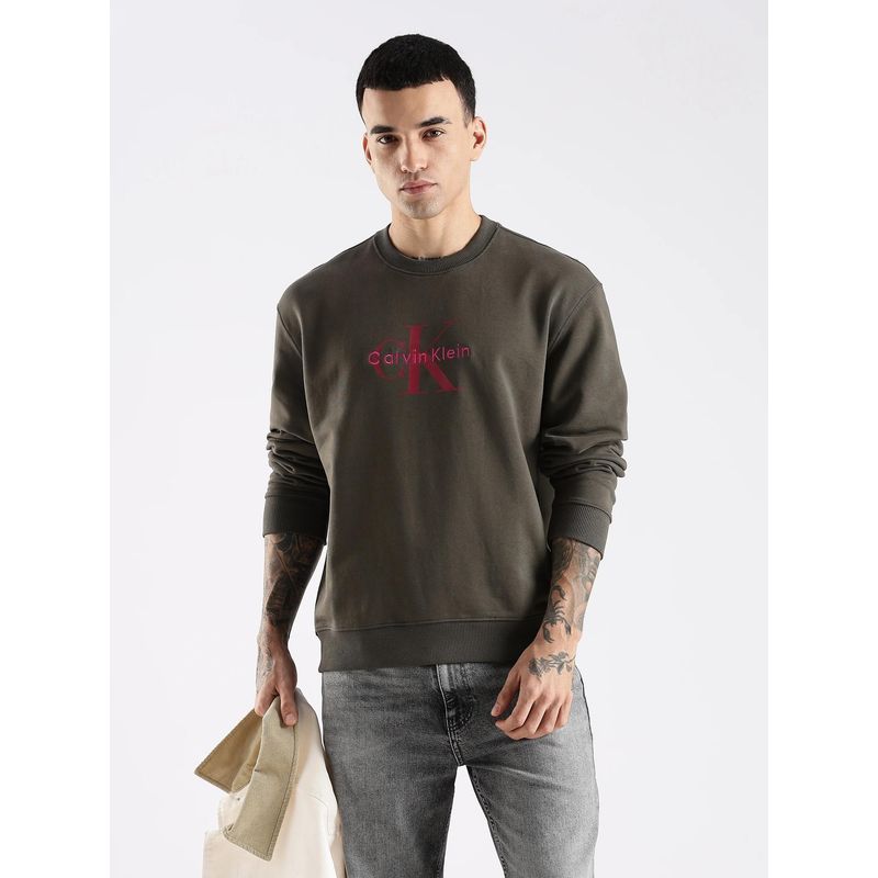 Calvin Klein Olive Logo Relaxed Fit Cotton Sweatshirt (S)