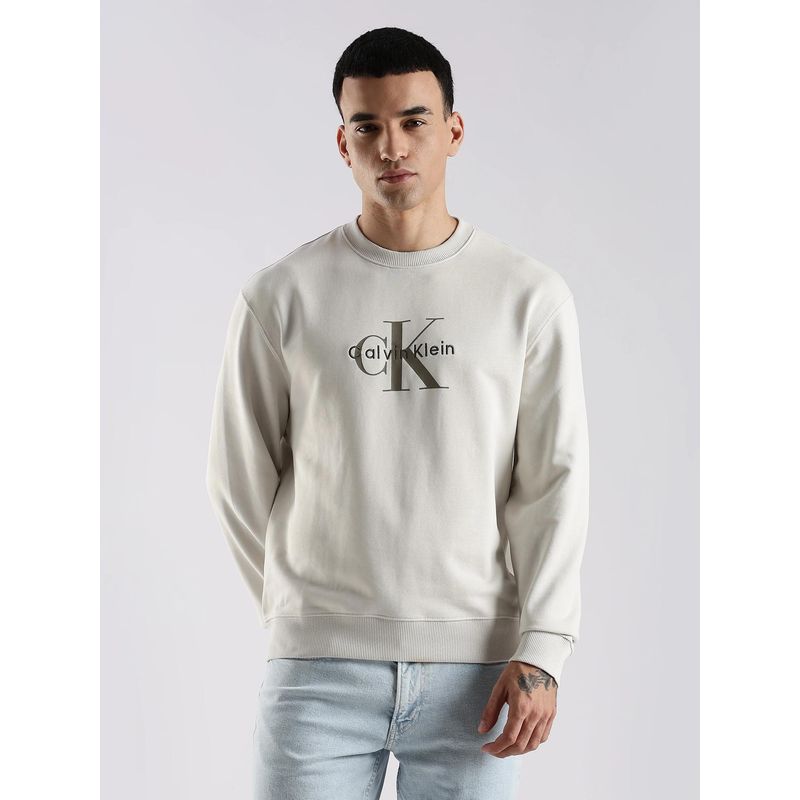 Calvin Klein Off White Logo Relaxed Fit Cotton Sweatshirt (S)