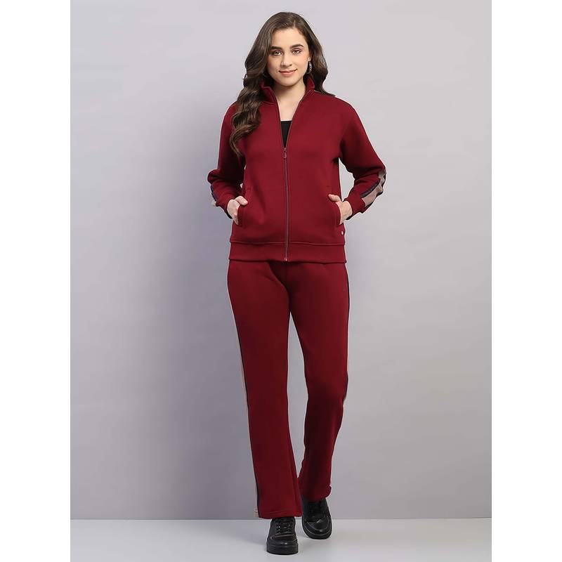 Monte Carlo Women's High Neck Full Sleeve Maroon Tracksuit (M)